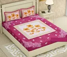 Cotton Printed Queen Size Bedsheet with 2 Pcs Pillow Covers (Pink, 90x100 inches)