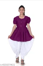 Crepe Solid Kurti with Dhoti for Girls (Purple & White, 2-3 Years)