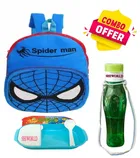 Combo of Fabric School Bag, Water Bottle with Lunch Box for Kids 