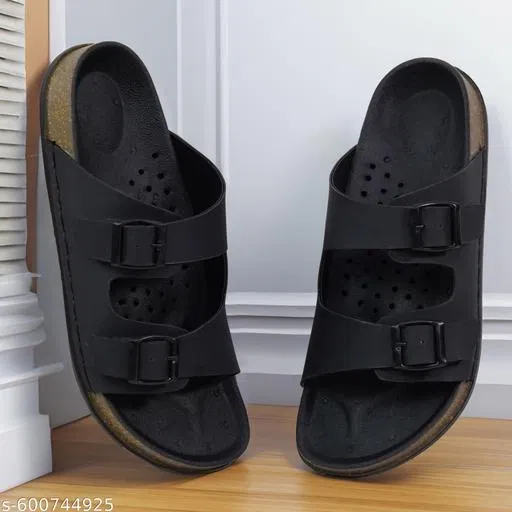 Double Strapped Sliders for Men (Black, IND-8)