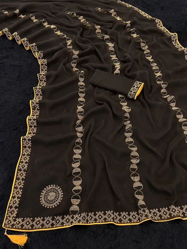 Crepe Solid Saree for Women (Maron, 6.3 m)
