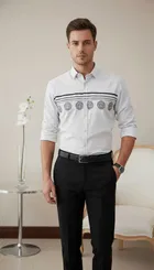 Full Sleeves Printed Shirt  For Men, White 
