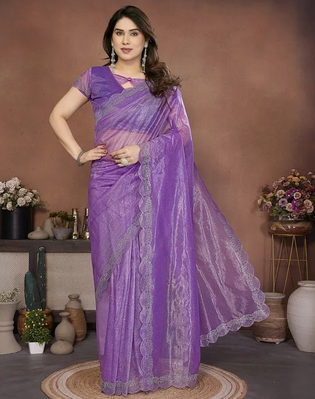Bollywood Purple Organza Net Saree for Women