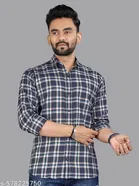 Polycotton Checked Shirts for Men, Blue 