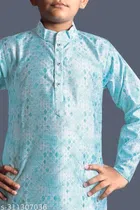 Art Silk Kurta Sets for Boys (3-4 Years, Sky Blue & White)