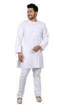 Cotton Blend Embroidered Kurta with Pyjama Set for Men, White (M)
