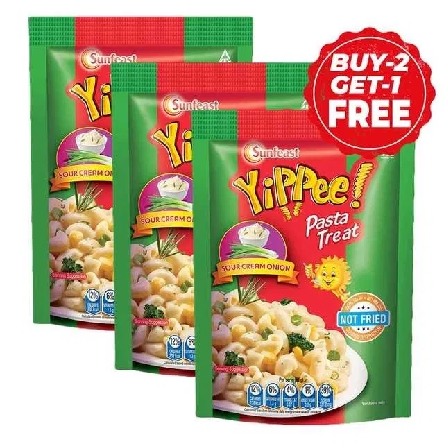 सनफीस्ट यिप्पी सॉर क्रीम & अनियन पास्ता 3X74.7 g (2 के साथ 1 मुफ्त)