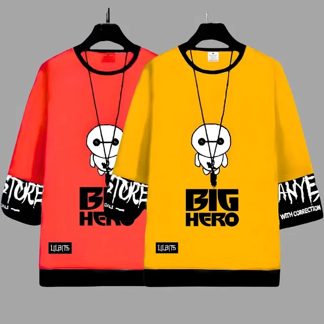 Cotton Blend Round Neck Printed T-Shirt for Boys (Red & Mustard, 6-7 Years) (Pack of 2)
