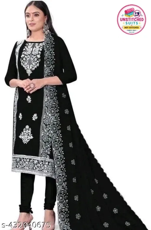 Printed Floral Patiala Suit for Women (Black, Un Stitched)