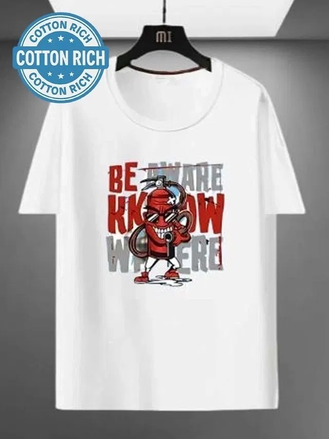 Round Neck Printed T-Shirt for Men (White, XXL)