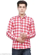 Cotton Blend Checked Shirt for Men, Pink 