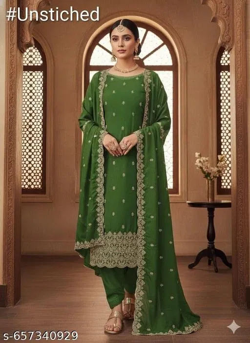 Vichitra Silk Pakistani Suits for Women (Multicolor, 6.45 meter (XL)