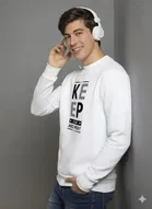 Fleece Printed Sweatshirt for Men, White 