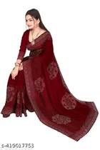 Georgette Solid Saree For Women, Maroon