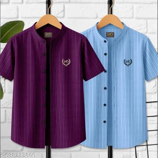 Self Design Cotton Blend Mandarin Neck T-Shirt for Boys (Purple, 3-4 Years)