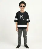 Cotton Blend Printed T-shirt for Boys, Black 
