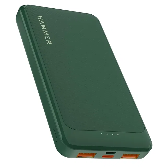 हैमर अल्ट्रा चार्ज 10000mAh 22.5w पावर बैंक 20w पीडी फ़ास्ट चार्जिंग, 3 आउटपुट, 2 इनपुट पोर्ट्स टाइप-सी/पीडी, माइक्रो यूएसबी और कई सुरक्षा परतें (हरा)