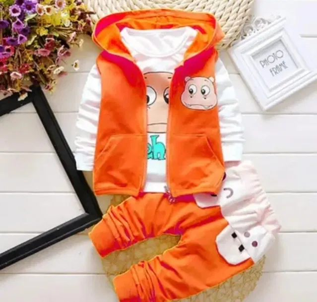 Hosiery Cotton Printed Clothing Set for Boys, Orange (6-9 Months)