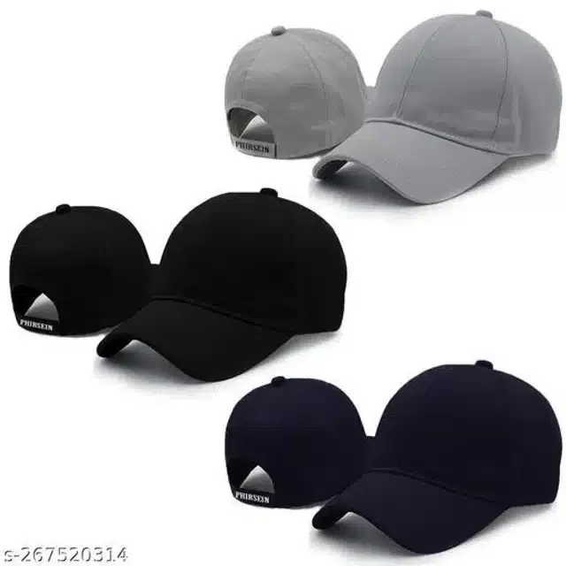 Cotton Caps for Men & Women (Multicolor, Set of 3)