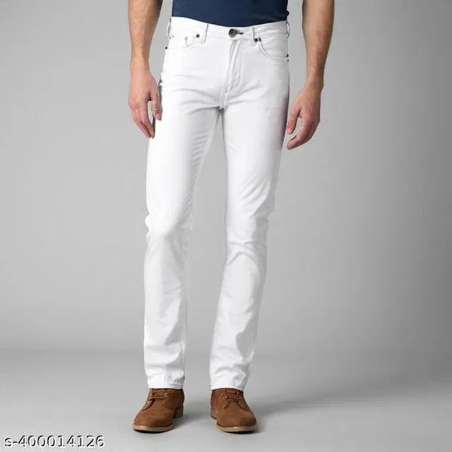 Denim Slim Fit Jeans for Men (White, 28)