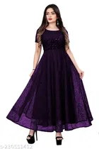 Georgette Embellished Gown for Women (Wine, S)
