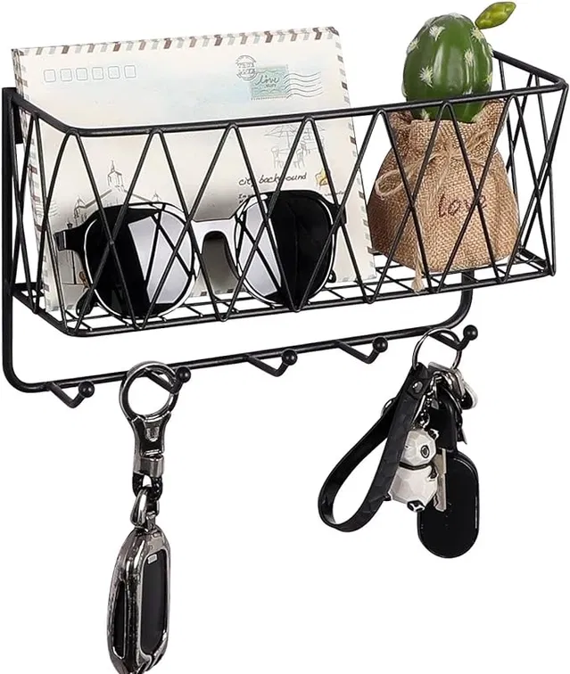 Metal Key And Mobile Holder for Home Decor Stylish - Key Chain Holder for Wall - 5 Hooks