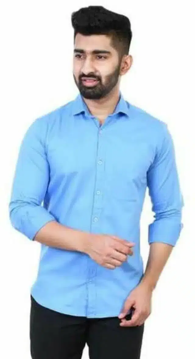 Men's Solid Full Sleeves Shirt (Sky Blue, M)