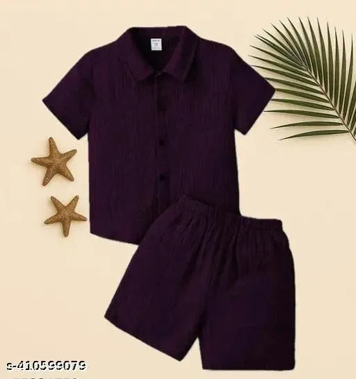 Cotton Spandex Shirt and Short Set for Boys (Maroon, 2-3 Years)