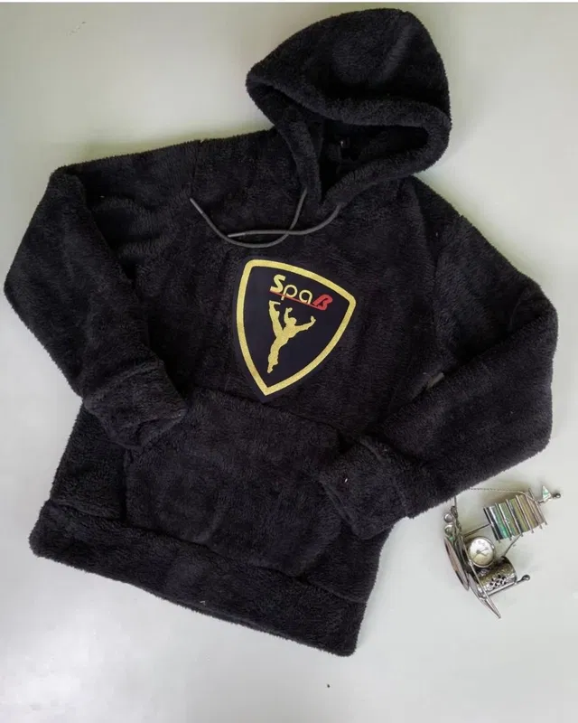 Woolen Printed Hoodie for Men, Black (XL)