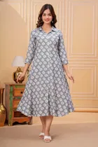 Printed Crepe Kurtis for Women, Grey 