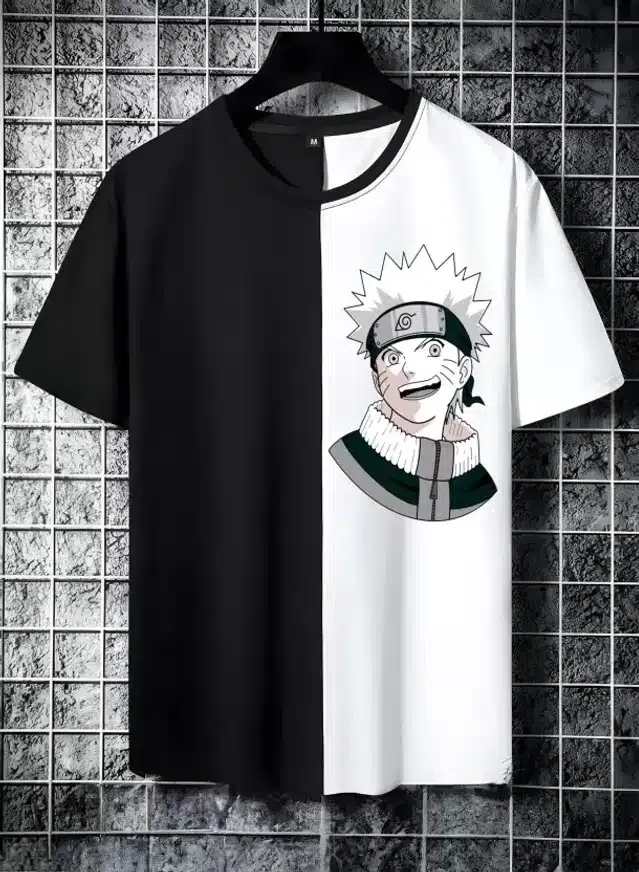 Half Sleeves T-Shirt for Men (Black & White, M)