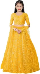 Net Embroidered Semi Stitched Lehenga for Girls 