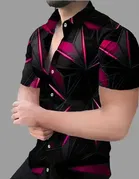 Cotton Half Sleeves Printed Shirt for Men (Black & Pink, S)