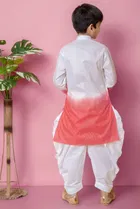 Cotton Embroidery Kurta with Dhoti for Boys, Pink & White 