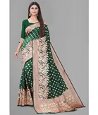 Litchi Silk Woven Design Saree for Women, Green 