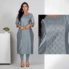 Cotton Silk Embroidered Kurti for Women & Girls, Grey 