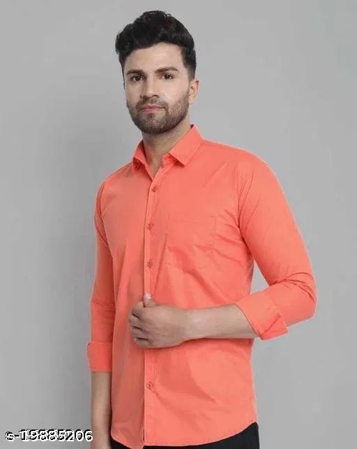 Cotton Blend Solid Shirts for Men, Orange (M)