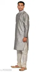 Dupion Silk Solid Kurta with Pyjama for Men 