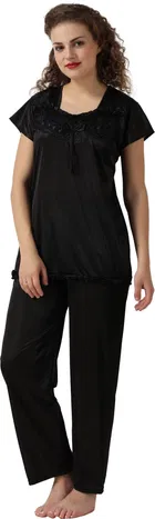 Satin Solid Nightsuit Set for Women 