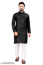 Stripe Show Button Mandarin Neck Kurta for Men 