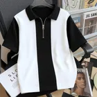 Polo Neck Colorblocked T-Shirt for Men, Black & White 