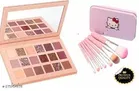 BEST QUALITY COMBO WITH. NUDE EYE SHADOW PALLETE HELLOKITTY BRUSHESCONTOUR STICK FIXER SPRAY PRIMER Foundation Black ADS Kajal. BLACK 36H eyeliner 5 in 1 lipstick red Addition