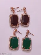 Alloy Earrings for Women (Black & Green, Set of 2)