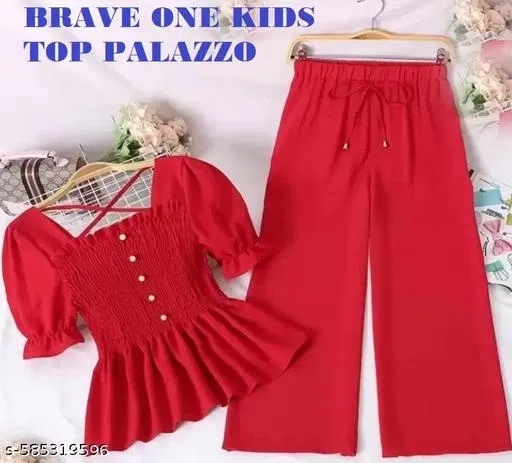 Rajasthani Printed Crepe Cord Set for Girls (Red, 10-11 Years)