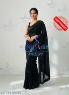 Chinnon Embellished Saree For Women, Black