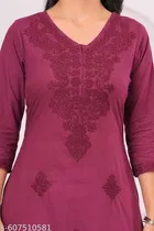 Cotton Chikankari Kurti for Women, Purple 