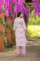 Cotton Blend Floral Print Kurta with Pant for Women 