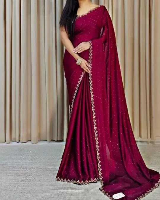 Georgette Embellished Saree for Women (Maroon, 6.3 m)