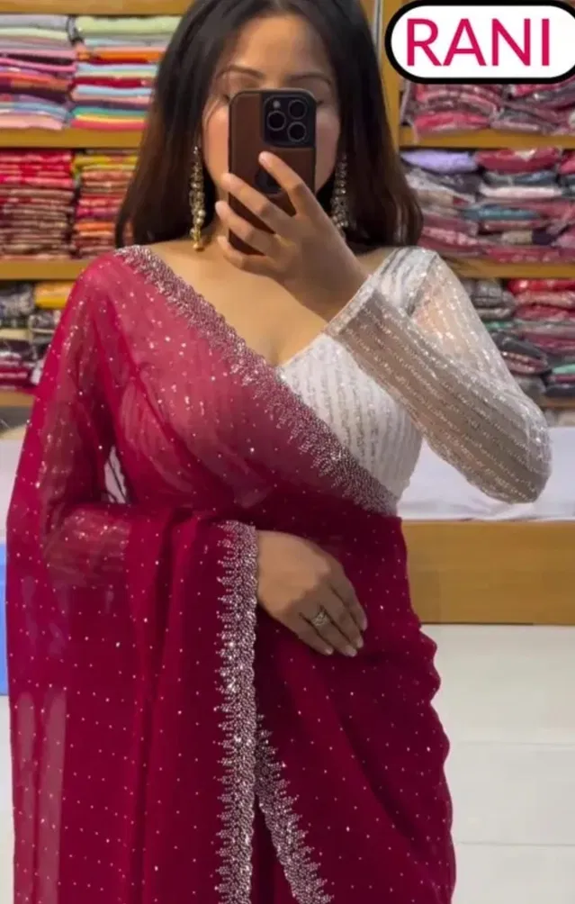 Georgette Embellished Saree for Women (Pink, 6.3 m)