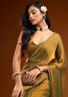 Satin Solid Saree for Women, Gold 